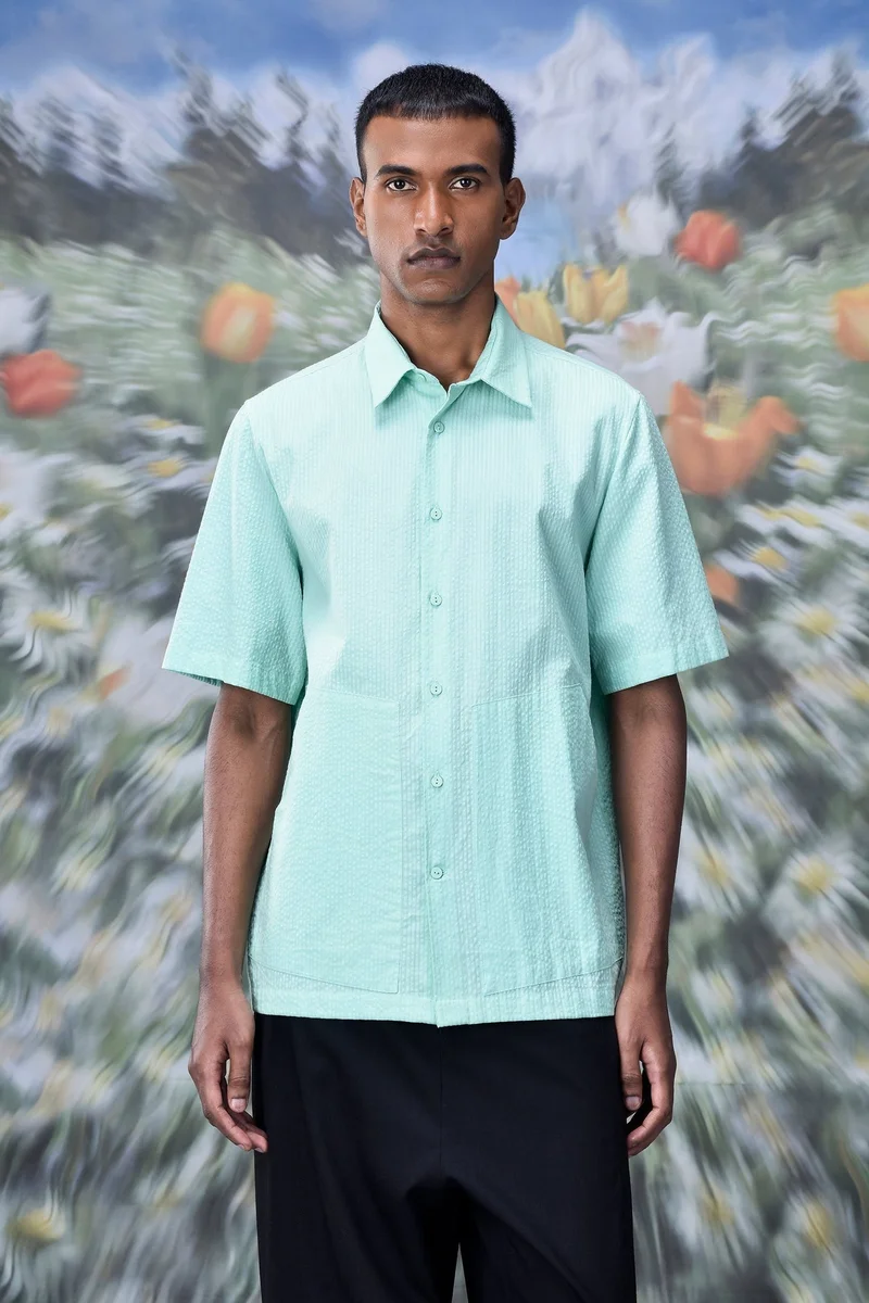 Genes Lecoanet Hemant Solid Regular Fit Shirt- Nile Green